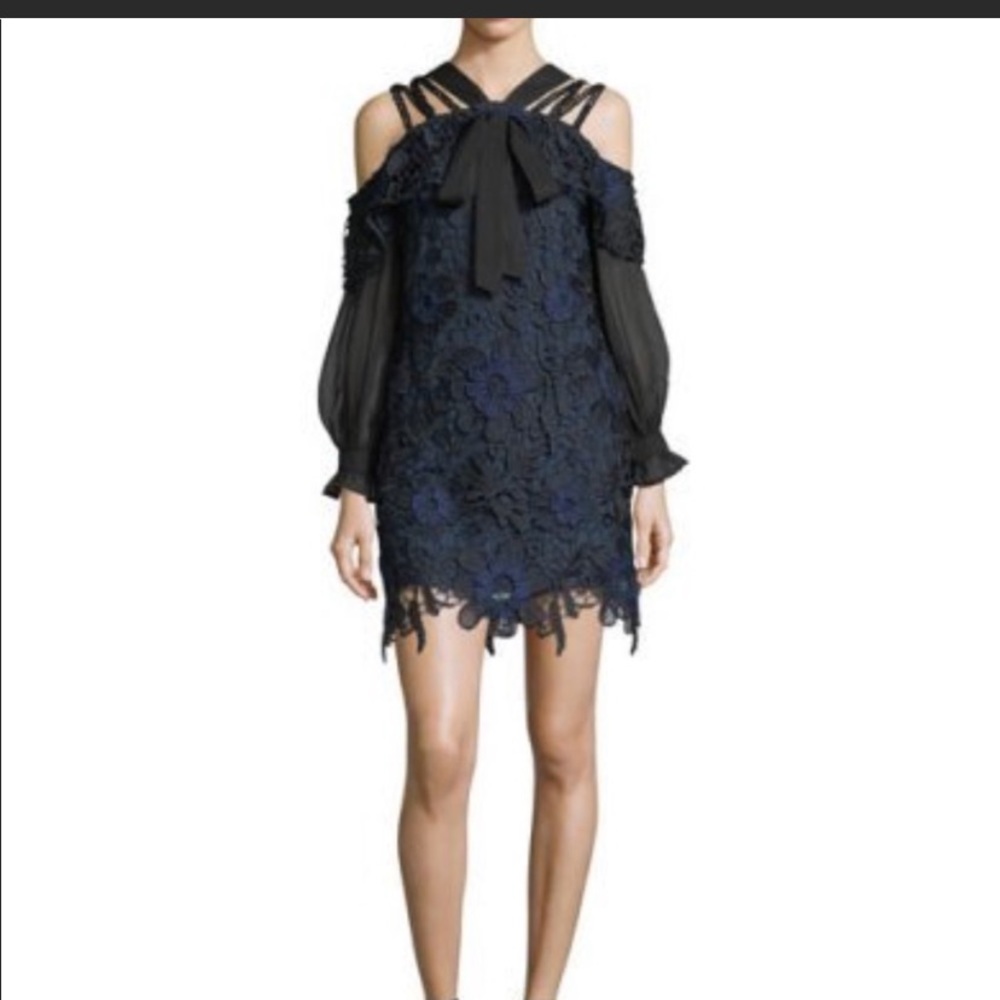 New Self-Portrait 3D Lace Strappy Mini Cocktail Dress